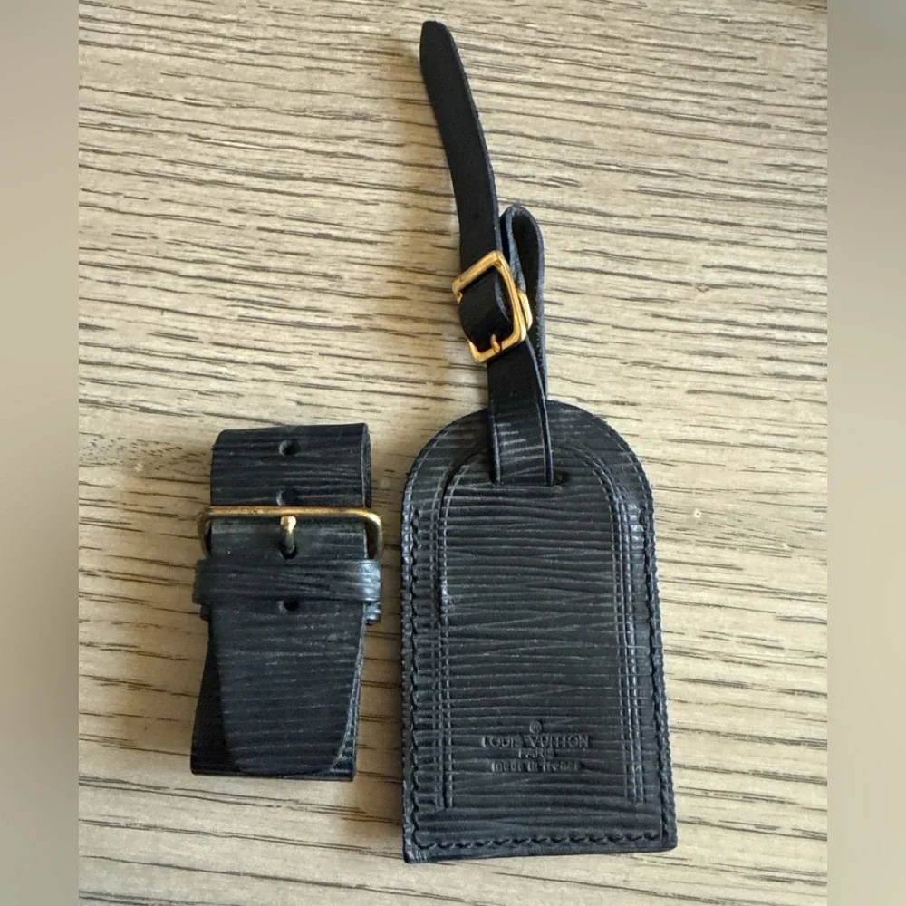 Louis Vuitton Black Epi Leather Luggage Tag & Strap